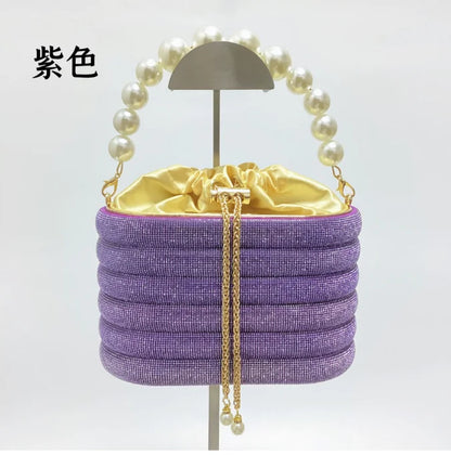 Pink/Blue/Purple Stones Tote Bag summer Rhinestone Small Handbags Dinner Handbag For Women Shoulder Bag Bridal Purse