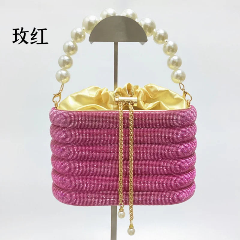 Pink/Blue/Purple Stones Tote Bag summer Rhinestone Small Handbags Dinner Handbag For Women Shoulder Bag Bridal Purse