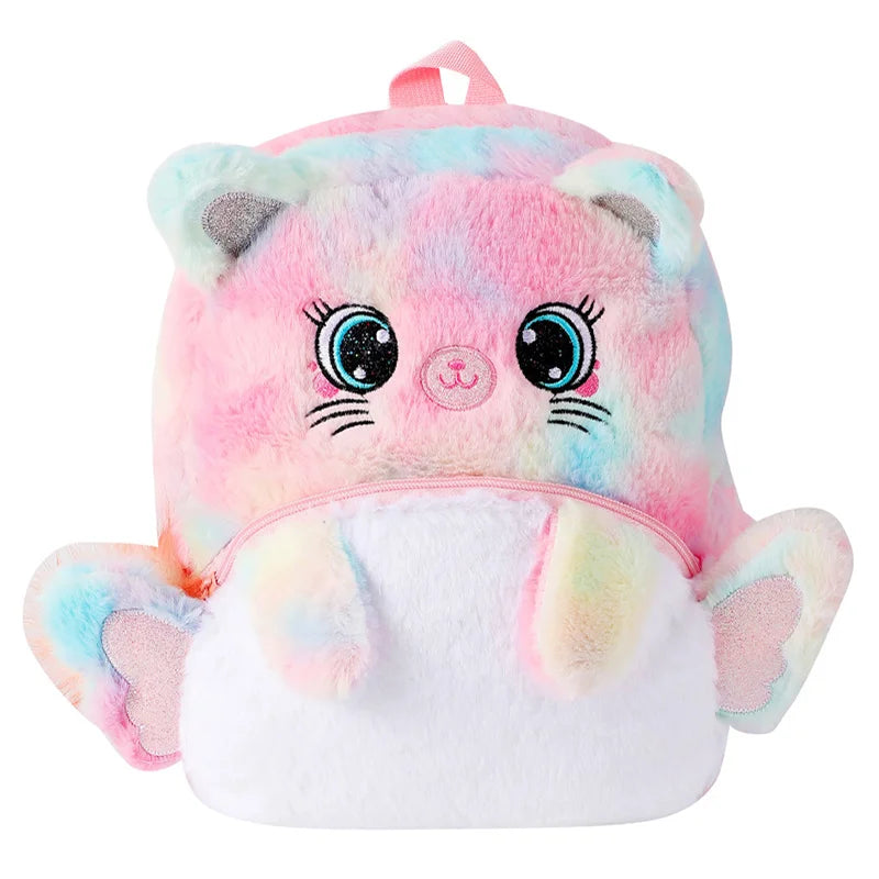 Pink Cat School Bags for Girls Kawaii Travel Backpack Soft Plush Kindergarten Children Kids School Backpack Mochilas Escolares