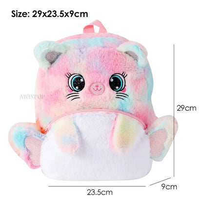 Pink Cat School Bags for Girls Kawaii Travel Backpack Soft Plush Kindergarten Children Kids School Backpack Mochilas Escolares