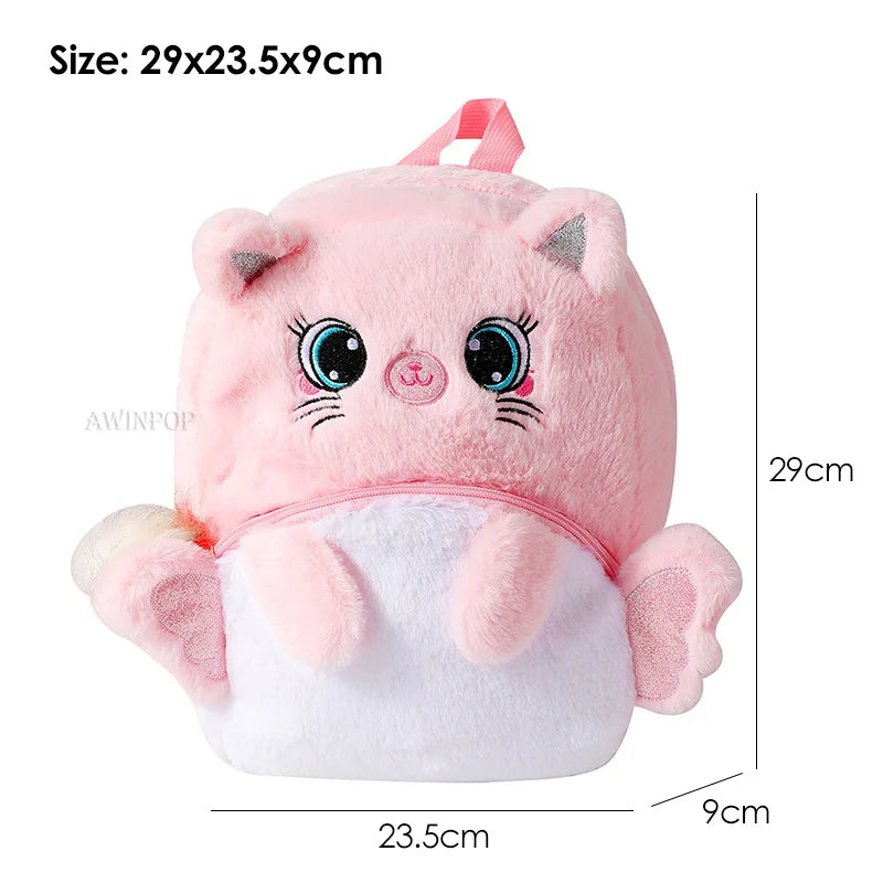 Pink Cat School Bags for Girls Kawaii Travel Backpack Soft Plush Kindergarten Children Kids School Backpack Mochilas Escolares