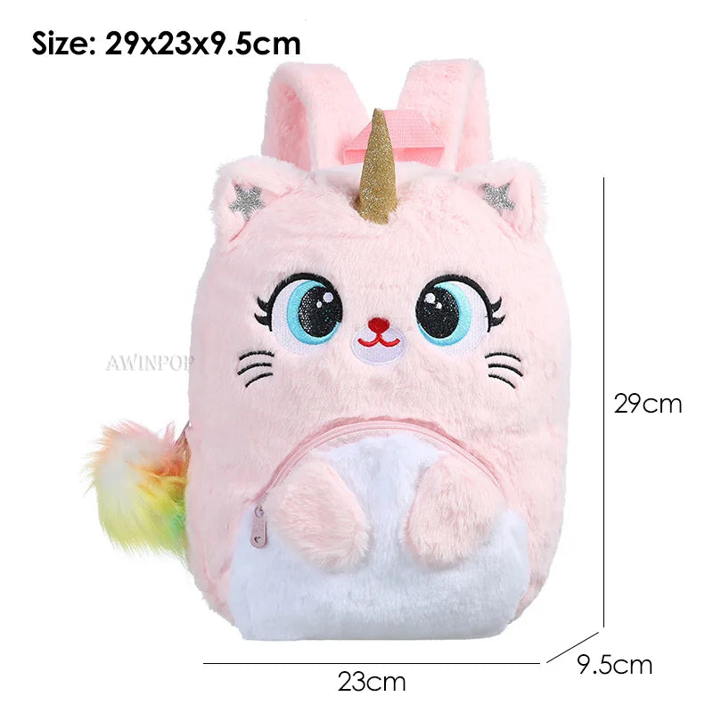Pink Cat School Bags for Girls Kawaii Travel Backpack Soft Plush Kindergarten Children Kids School Backpack Mochilas Escolares