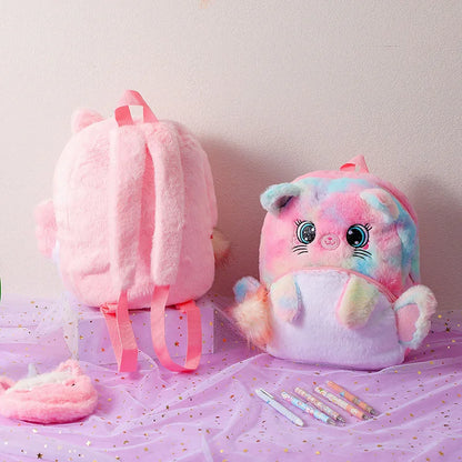 Pink Cat School Bags for Girls Kawaii Travel Backpack Soft Plush Kindergarten Children Kids School Backpack Mochilas Escolares