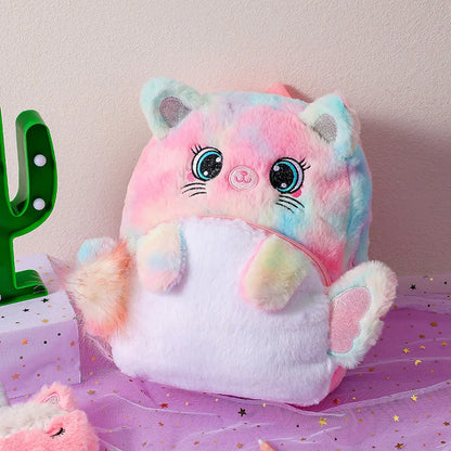 Pink Cat School Bags for Girls Kawaii Travel Backpack Soft Plush Kindergarten Children Kids School Backpack Mochilas Escolares