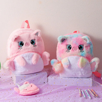 Pink Cat School Bags for Girls Kawaii Travel Backpack Soft Plush Kindergarten Children Kids School Backpack Mochilas Escolares