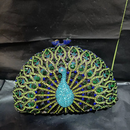 Pink Green Peacock Hollow Out Animal Cocktail Clutch Woman Diamond Evening Purses Wedding Bridal Metal Bag Party Crystal Handbag