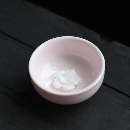 Pink Pinched Flower Tea Cup Master Cup with Coaster Ceramic Teacup Handmade Porcelain Tea Bowl Tea Cup Chinese Kung Fu Tea Set