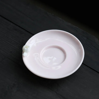 Pink Pinched Flower Tea Cup Master Cup with Coaster Ceramic Teacup Handmade Porcelain Tea Bowl Tea Cup Chinese Kung Fu Tea Set