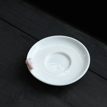 Pink Pinched Flower Tea Cup Master Cup with Coaster Ceramic Teacup Handmade Porcelain Tea Bowl Tea Cup Chinese Kung Fu Tea Set