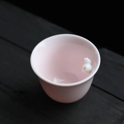 Pink Pinched Flower Tea Cup Master Cup with Coaster Ceramic Teacup Handmade Porcelain Tea Bowl Tea Cup Chinese Kung Fu Tea Set