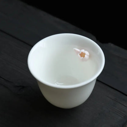 Pink Pinched Flower Tea Cup Master Cup with Coaster Ceramic Teacup Handmade Porcelain Tea Bowl Tea Cup Chinese Kung Fu Tea Set