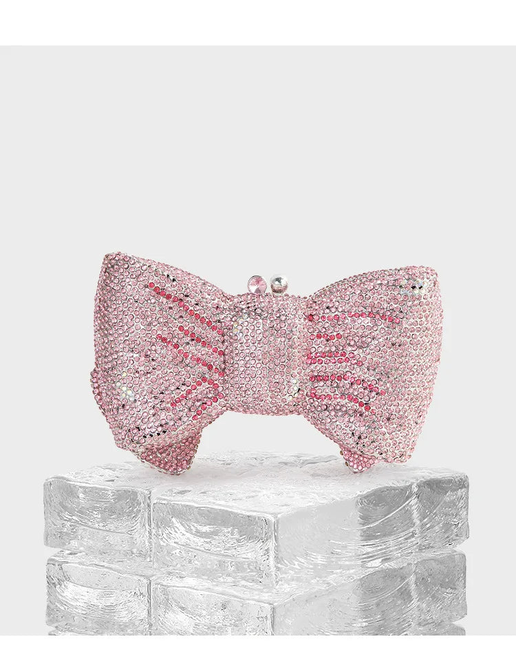 Pink Red Gold Silver Blue Bow Shape Women Crystal Handbag And Purse Party Bridal Metal Evening Wallet Ladies Diamond Clutch Bag