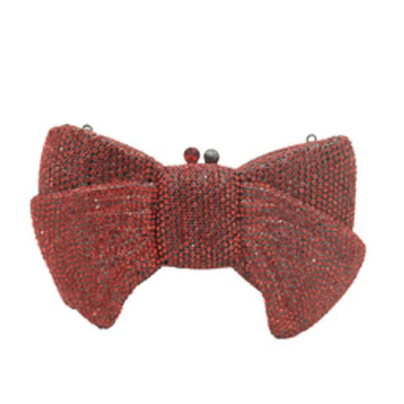Pink Red Gold Silver Blue Bow Shape Women Crystal Handbag And Purse Party Bridal Metal Evening Wallet Ladies Diamond Clutch Bag