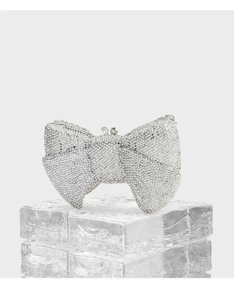 Pink Red Gold Silver Blue Bow Shape Women Crystal Handbag And Purse Party Bridal Metal Evening Wallet Ladies Diamond Clutch Bag