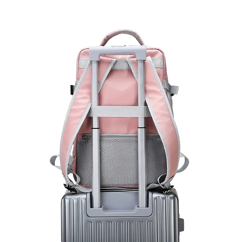 Pink Women Travel Backpack Anti-Theft Water Repellent Stylish Casual Daypack Bag with Luggage Strap & USB Charging Port Backpack