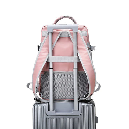 Pink Women Travel Backpack Anti-Theft Water Repellent Stylish Casual Daypack Bag with Luggage Strap & USB Charging Port Backpack