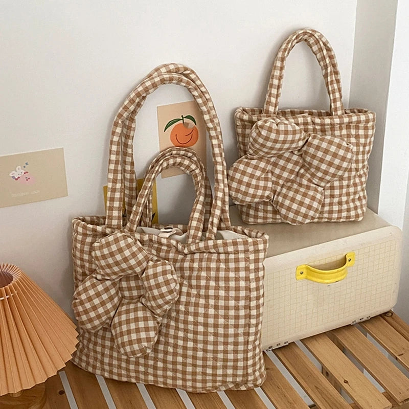 Plaid Tote Handbag Shoulder Bag Book Storage Bag Large Capacity Casual Cute Shopping Bags Dumpling Bag Shoulder Shopper