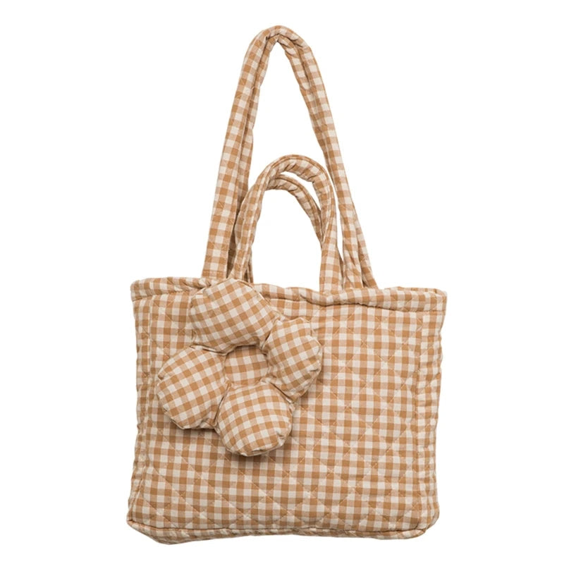 Plaid Tote Handbag Shoulder Bag Book Storage Bag Large Capacity Casual Cute Shopping Bags Dumpling Bag Shoulder Shopper