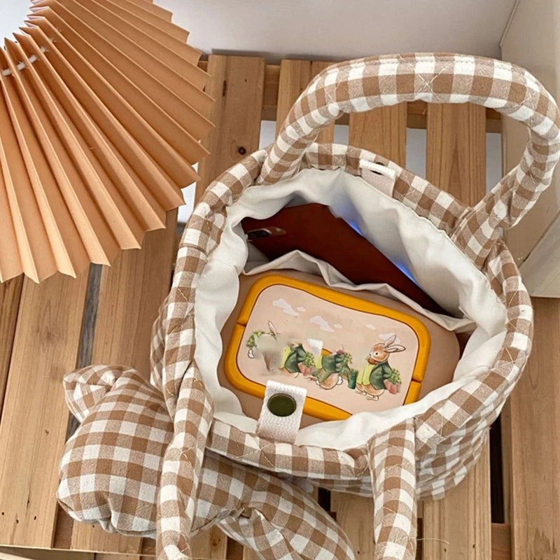 Plaid Tote Handbag Shoulder Bag Book Storage Bag Large Capacity Casual Cute Shopping Bags Dumpling Bag Shoulder Shopper