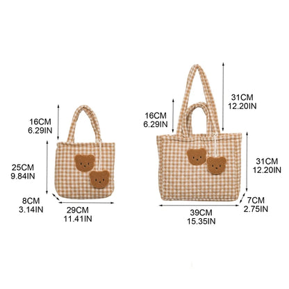 Plaid Tote Handbag Shoulder Bag Book Storage Bag Large Capacity Casual Cute Shopping Bags Dumpling Bag Shoulder Shopper