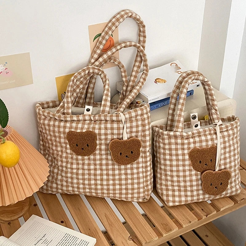 Plaid Tote Handbag Shoulder Bag Book Storage Bag Large Capacity Casual Cute Shopping Bags Dumpling Bag Shoulder Shopper