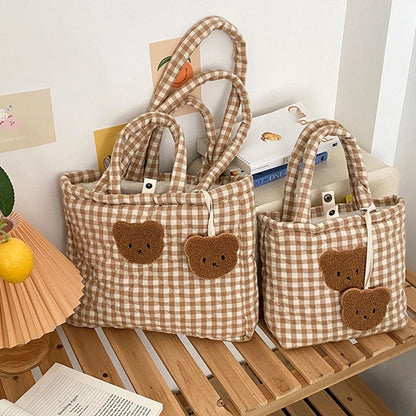 Plaid Tote Handbag Shoulder Bag Book Storage Bag Large Capacity Casual Cute Shopping Bags Dumpling Bag Shoulder Shopper