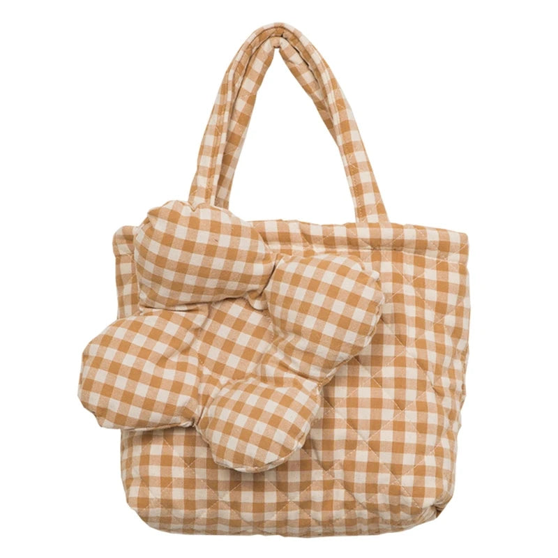 Plaid Tote Handbag Shoulder Bag Book Storage Bag Large Capacity Casual Cute Shopping Bags Dumpling Bag Shoulder Shopper