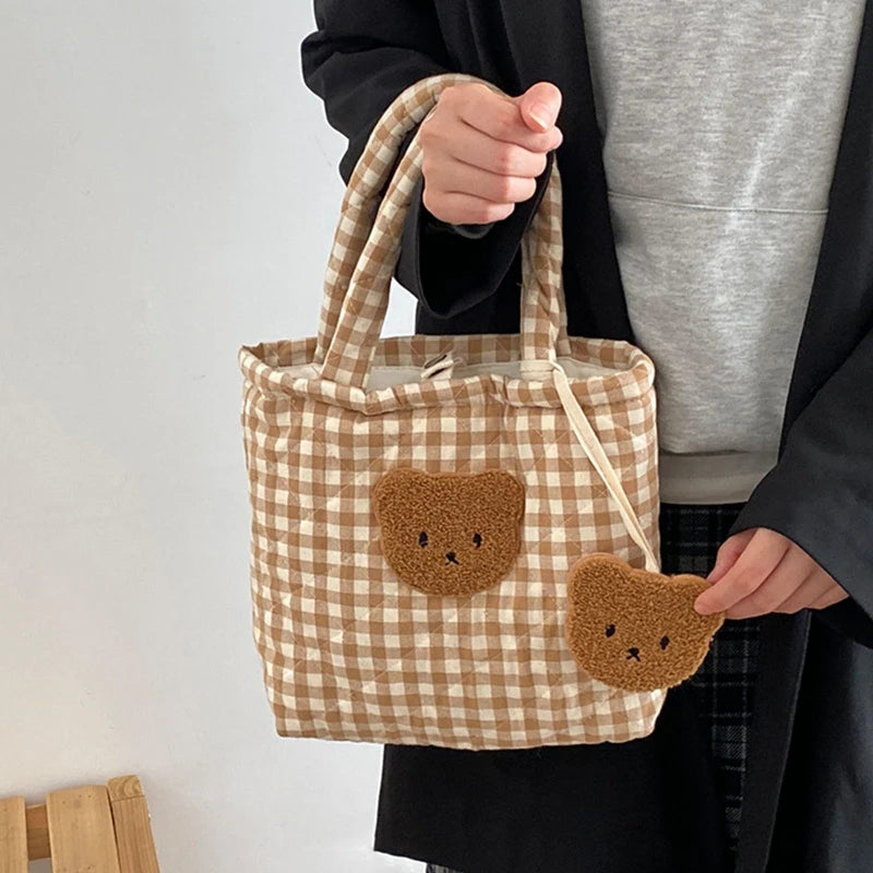 Plaid Tote Handbag Shoulder Bag Book Storage Bag Large Capacity Casual Cute Shopping Bags Dumpling Bag Shoulder Shopper