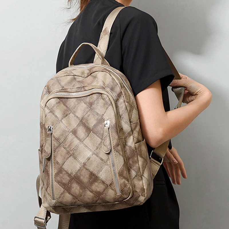 Plaid Vintage Woman Backpack Fashion Ladies Travel Rucksack Casual Women College Student Schoolbag