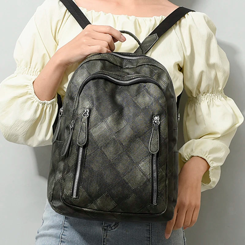 Plaid Vintage Woman Backpack Fashion Ladies Travel Rucksack Casual Women College Student Schoolbag