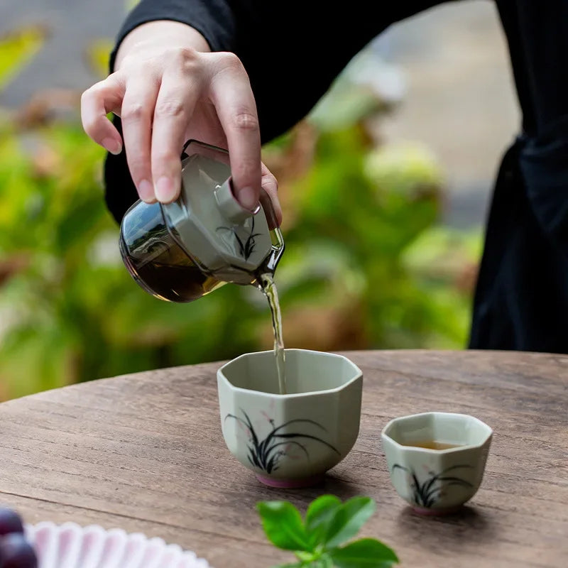 Plant Ash Hand-painted Ceramic Travel Tea Set Portable One Pot Two Cups Square Edge Cup Travel Tea Set Kung Fu Tea Set