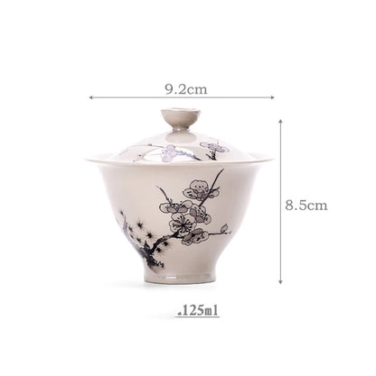Plant Ash Plum Blossom Gaiwan Chinese Retro Ceramic Cover Bowl Simple Grey Tea Making Bowl Handmade Tea Set Cups