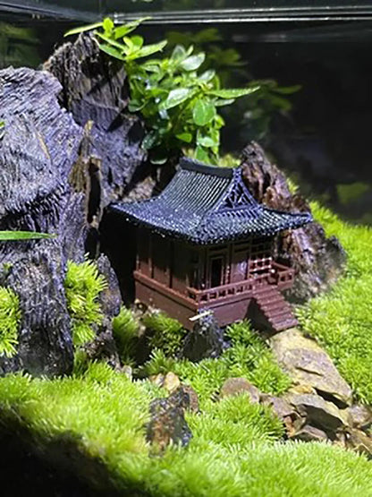 Plastics Chinese Style Ancient Architectural Model Zen House Shape 3D Printing Fish Tank Micro Landscape Study Decoration 231218