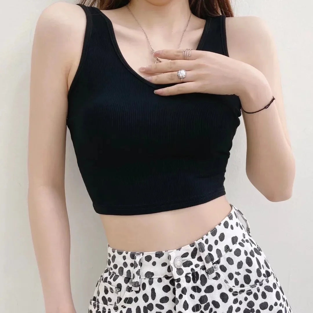 Please use this size; S/4 M/6 L/8 V Neck Summer Top Sleeveless Women Sexy Basic T Shirt White Ribbed Black Tank Top Casual