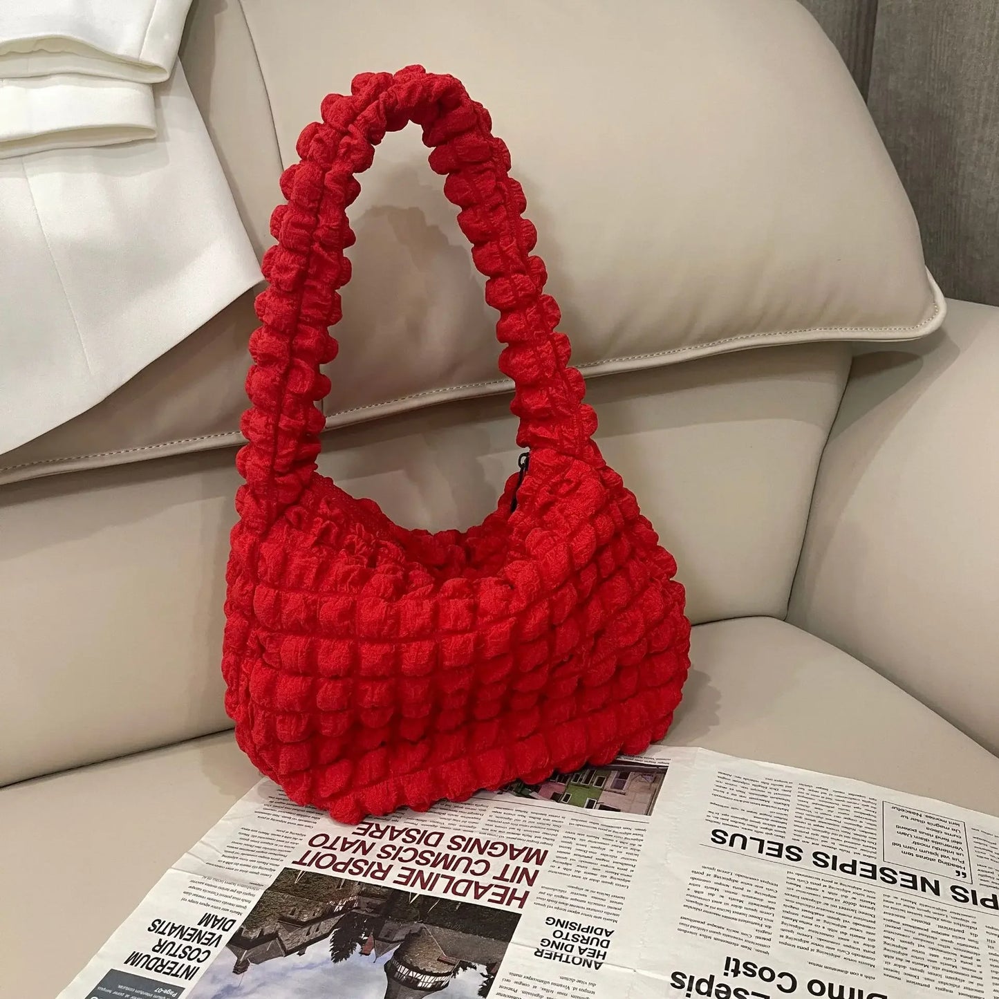 Pleated Cloud Underarm Women's Bag 2024 Summer Korean Style Girls Solid Color Shoulder Bag Commuter Bags Shopping Bags