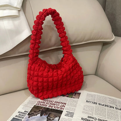 Pleated Cloud Underarm Women's Bag 2024 Summer Korean Style Girls Solid Color Shoulder Bag Commuter Bags Shopping Bags