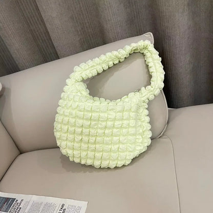 Pleated Cloud Underarm Women's Bag 2024 Summer Korean Style Girls Solid Color Shoulder Bag Commuter Bags Shopping Bags