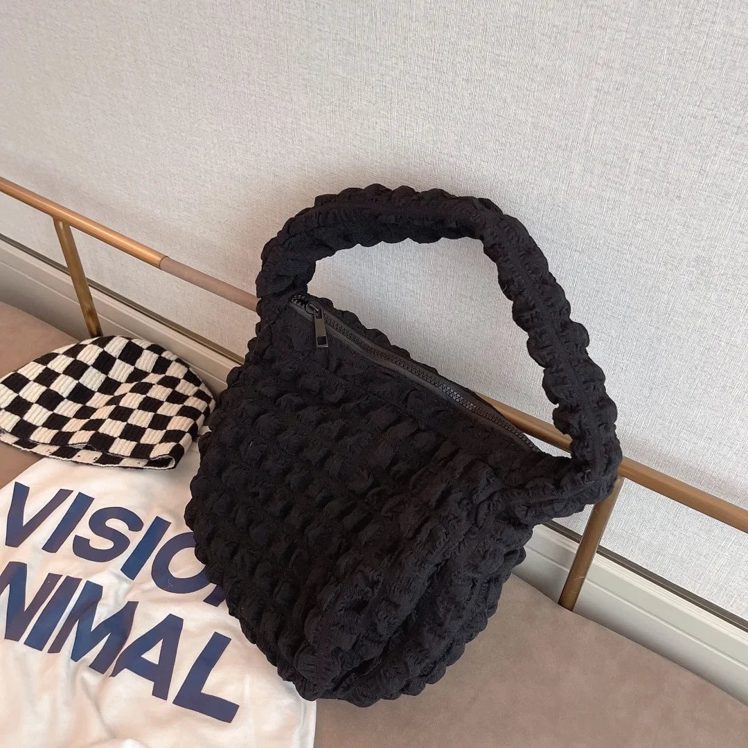 Pleated Cloud Underarm Women's Bag 2024 Summer Korean Style Girls Solid Color Shoulder Bag Commuter Bags Shopping Bags
