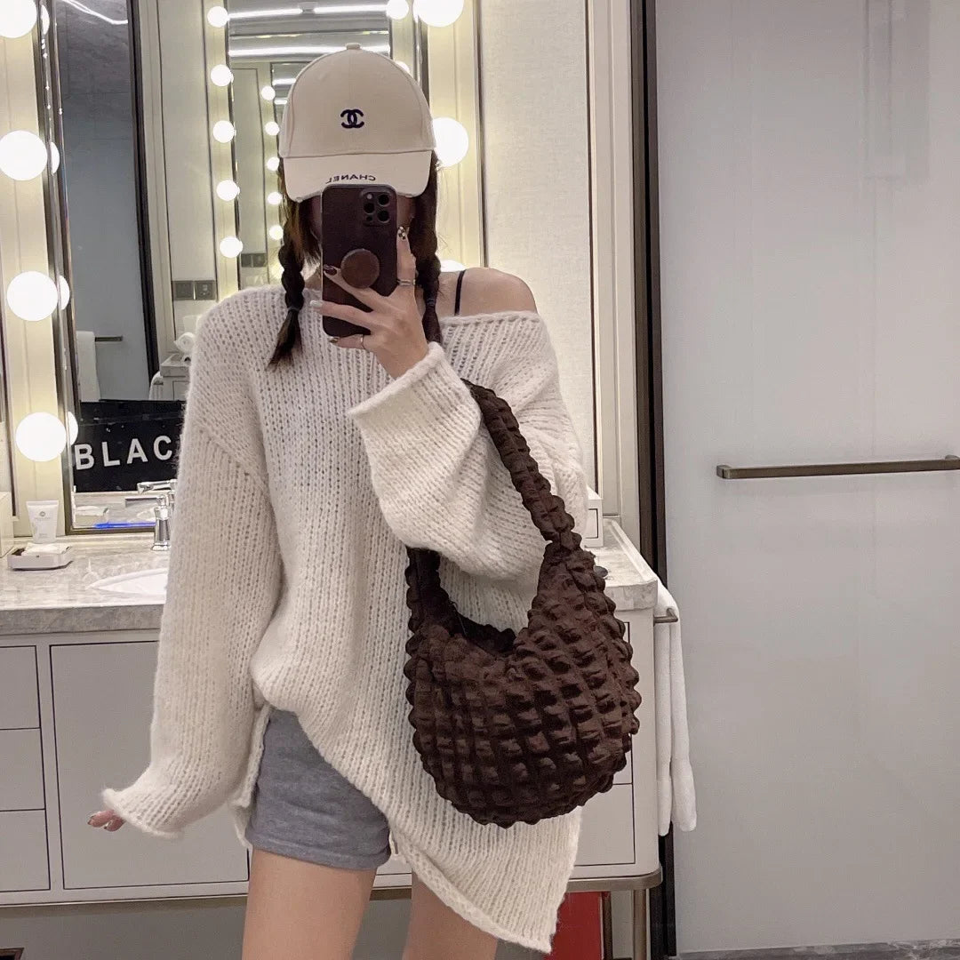 Pleated Cloud Underarm Women's Bag 2024 Summer Korean Style Girls Solid Color Shoulder Bag Commuter Bags Shopping Bags