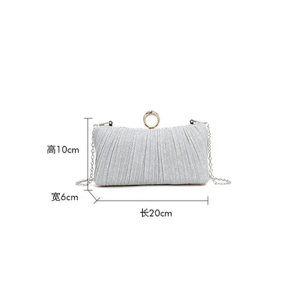Pleated Evening Bag, Elegant and Luxurious Banquet Clutch, Shoulder Crossbody Bag for Girls, Enhances Temperament
