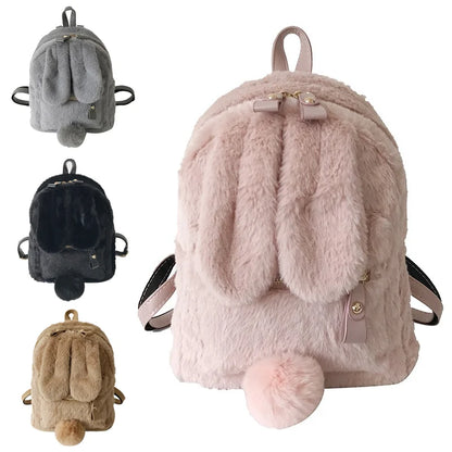 Plush Bunny Ears Backpack Kids Backpack Student School Bag Cartoon Plush Bunny Girl Outdoor Versatile Travel Rucksack