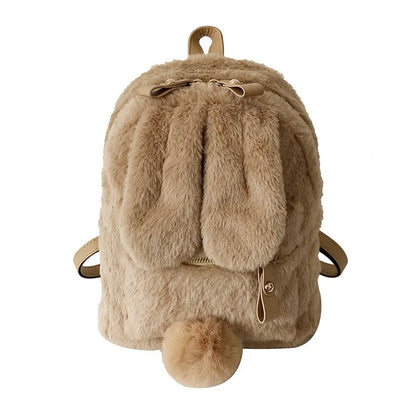 Plush Bunny Ears Backpack Kids Backpack Student School Bag Cartoon Plush Bunny Girl Outdoor Versatile Travel Rucksack