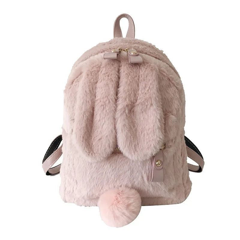 Plush Bunny Ears Backpack Kids Backpack Student School Bag Cartoon Plush Bunny Girl Outdoor Versatile Travel Rucksack