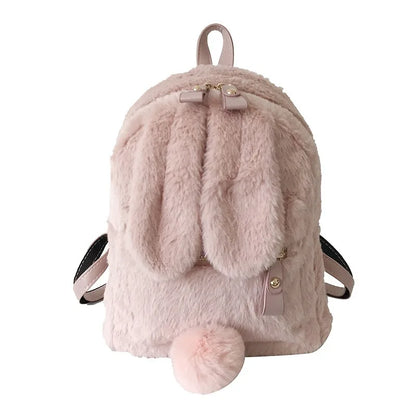 Plush Bunny Ears Backpack Kids Backpack Student School Bag Cartoon Plush Bunny Girl Outdoor Versatile Travel Rucksack