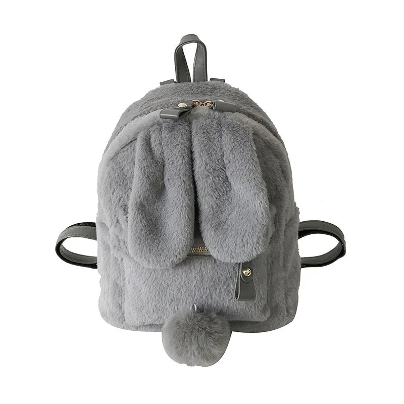 Plush Bunny Ears Backpack Kids Backpack Student School Bag Cartoon Plush Bunny Girl Outdoor Versatile Travel Rucksack