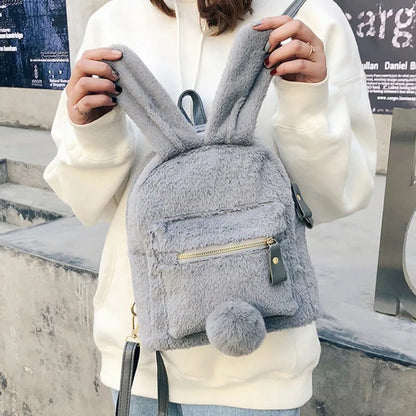 Plush Bunny Ears Backpack Kids Backpack Student School Bag Cartoon Plush Bunny Girl Outdoor Versatile Travel Rucksack
