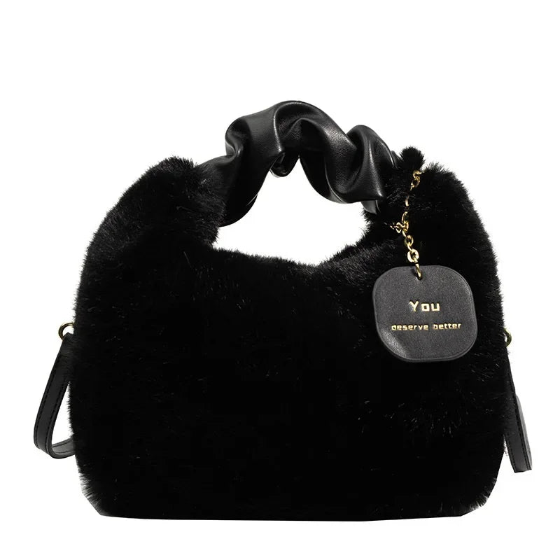 Plush Pleated Handbag 2024 New Korean Style Girl's Crossbody Bag Luxury Bags  Ladies Hand Bags Luxury Designer Handbag