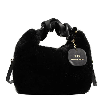 Plush Pleated Handbag 2024 New Korean Style Girl's Crossbody Bag Luxury Bags  Ladies Hand Bags Luxury Designer Handbag