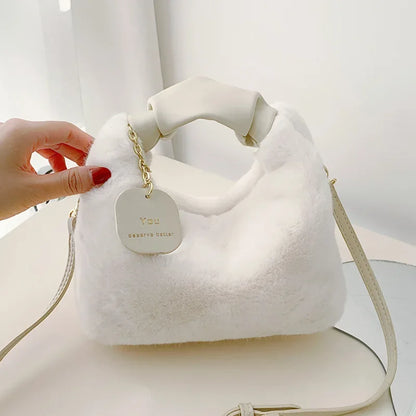 Plush Pleated Handbag 2024 New Korean Style Girl's Crossbody Bag Luxury Bags  Ladies Hand Bags Luxury Designer Handbag