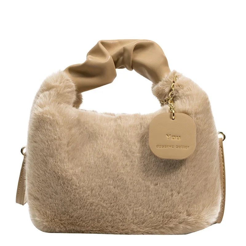 Plush Pleated Handbag 2024 New Korean Style Girl's Crossbody Bag Luxury Bags  Ladies Hand Bags Luxury Designer Handbag